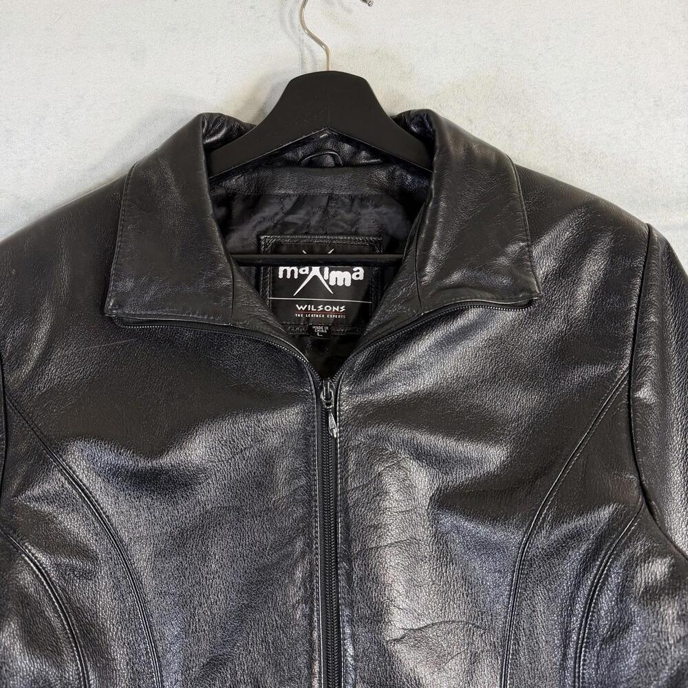 Maxima Wilson’s Leather Jacket Womens Large Black Moto Full Zip Vintage Y2K - Picture 2 of 8